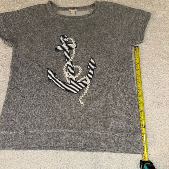 J. Crew Medium Short Sleeve Terry Lined Gray Anchor Womens Shirt EUC - Picture 9 of 10